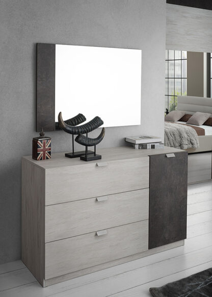 Dormitor Urban, ulm/maro, pat 160x200 cm, dulap cu 2 usi culisante, 2 noptiere, comoda - imagine 3