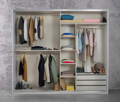 Dormitor Mabel , alb, pat 160x190 cm, dulap cu 2 usi culisante, 2 noptiere, comoda - imagine 6