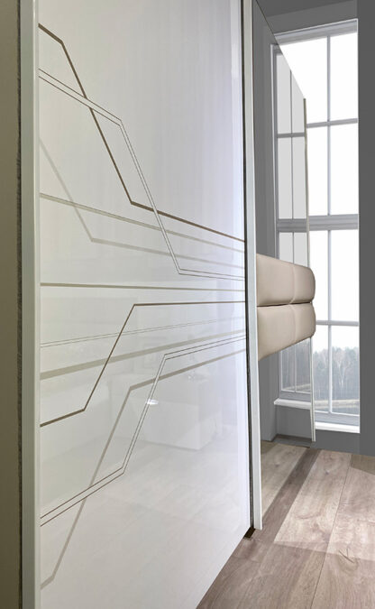 Dormitor Svetlana , alb/cappuccino, pat 160x200 cm, dulap cu 2 usi culisante, 2 noptiere, comoda - imagine 5