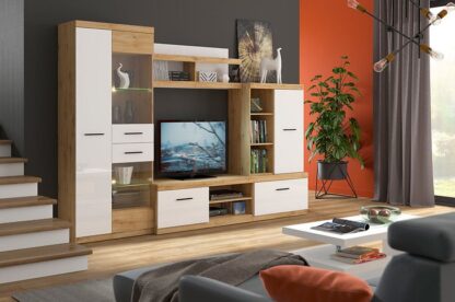 Biblioteca living Eric, 280x198x46 cm, PAL, Sonoma/Alb