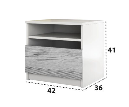 Noptiera Valentin, 42x41x36 cm, culoare gri/alb - imagine 2