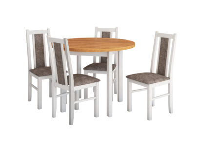 Set masa Living Poli2 Bialy/Grandson cu 4 scaune Boss14 Bialy 18A, lemn masiv/stofa/pal - imagine 2