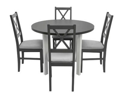 Set masa Living Poli2 Bialy/Grafit cu 4 scaune Nilo10 Grafit 16X, lemn masiv/stofa/pal