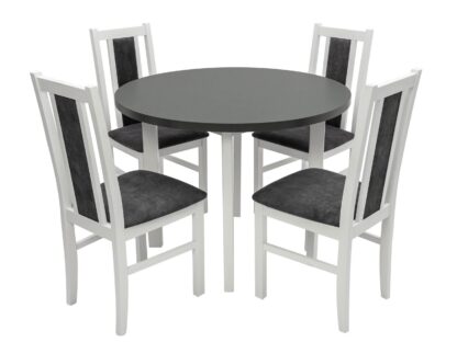 Set masa Living Poli2 Bialy/Grafit cu 4 scaune Boss14 Bialy 24Z, lemn masiv/stofa/pal - imagine 2