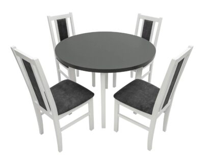 Set masa Living Poli2 Bialy/Grafit cu 4 scaune Boss14 Bialy 24Z, lemn masiv/stofa/pal - imagine 3