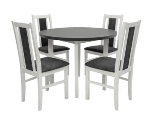 Set masa Living Poli2 Bialy/Grafit cu 4 scaune Boss14 Bialy 24Z, lemn masiv/stofa/pal
