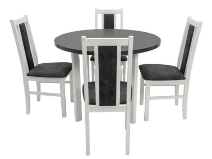 Set masa Living Poli2 Bialy/Grafit cu 4 scaune Boss14 Bialy 24Z, lemn masiv/stofa/pal - imagine 4