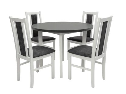 Set masa Living Poli2 Bialy/Grafit cu 4 scaune Boss14 Bialy 24Z, lemn masiv/stofa/pal