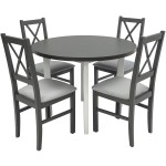Set masa Living Poli2 Bialy/Grafit cu 4 scaune Nilo10 Grafit 16X, lemn masiv/stofa/pal - imagine 2