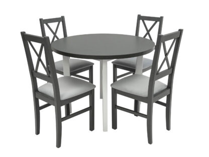 Set masa Living Poli2 Bialy/Grafit cu 4 scaune Nilo10 Grafit 16X, lemn masiv/stofa/pal - imagine 2