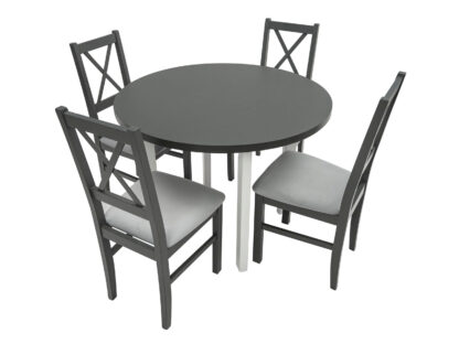 Set masa Living Poli2 Bialy/Grafit cu 4 scaune Nilo10 Grafit 16X, lemn masiv/stofa/pal - imagine 3