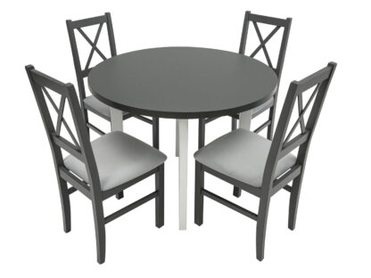 Set masa Living Poli2 Bialy/Grafit cu 4 scaune Nilo10 Grafit 16X, lemn masiv/stofa/pal - imagine 4