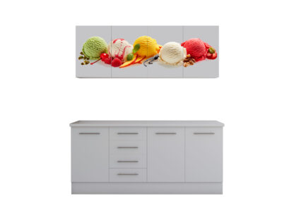 Set Bucatarie Alfa cu Print, 180 cm, Alb/Inghetata - imagine 2