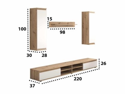 Biblioteca Luisa, culoare taho/alb, 220 cm - imagine 3