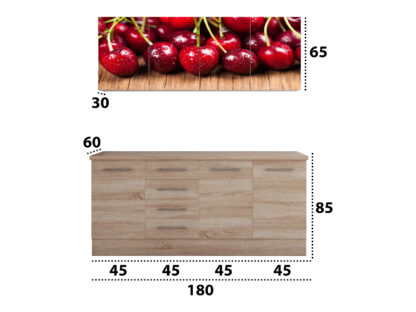 Set Bucatarie Alfa cu Print, 180 cm, Sonoma/Cires - imagine 2