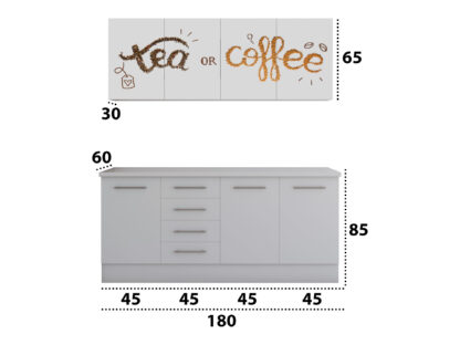 Set Bucatarie Alfa cu Print, 180 cm, Alb/Ceai - imagine 3
