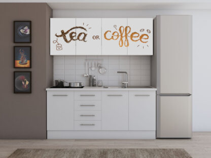 Set Bucatarie Alfa cu Print, 180 cm, Alb/Ceai