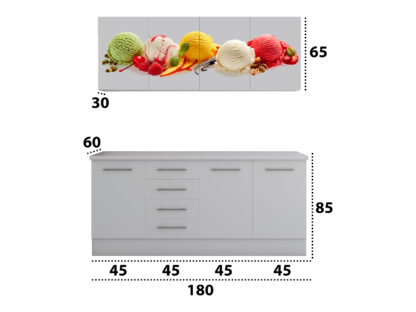 Set Bucatarie Alfa cu Print, 180 cm, Alb/Inghetata - imagine 3
