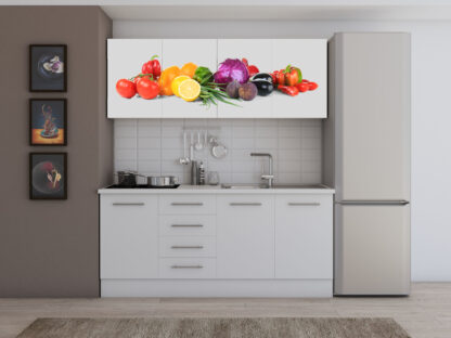 Set Bucatarie Alfa cu Print, 180 cm, Alb/Legume