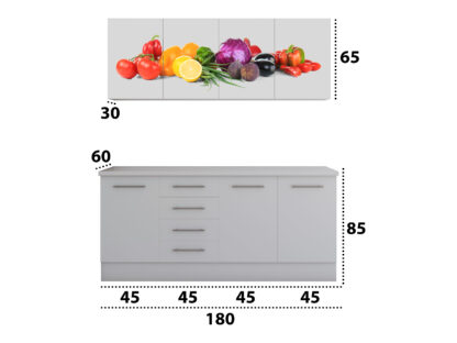 Set Bucatarie Alfa cu Print, 180 cm, Alb/Legume - imagine 3