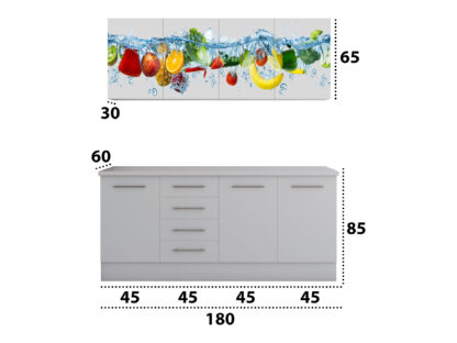 Set Bucatarie Alfa cu Print, 180 cm, Alb/Fructe - imagine 3