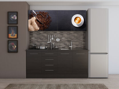 Set Bucatarie Alfa cu Print, 180 cm, Wenge/Cafea
