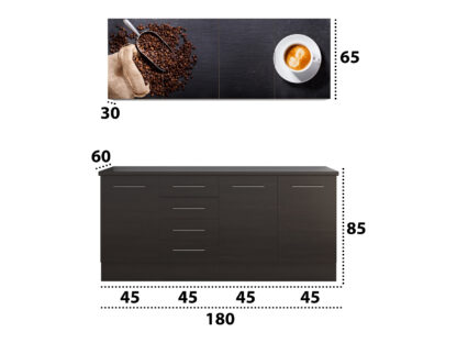 Set Bucatarie Alfa cu Print, 180 cm, Wenge/Cafea - imagine 3