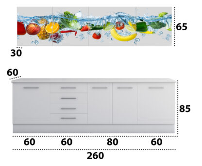 Set Bucatarie Alfa cu Print, 260 cm, Alb/Fructe - imagine 4