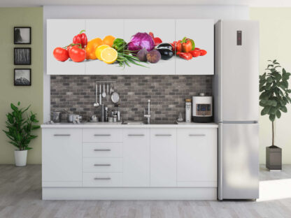 Set Bucatarie Alfa cu Print, 260 cm, Alb/Legume - imagine 2