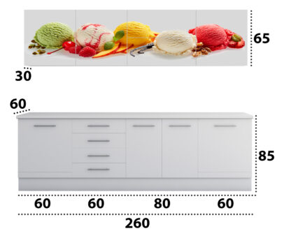 Set Bucatarie Alfa cu Print, 260 cm, Alb/Inghetata - imagine 4