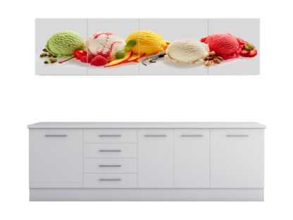 Set Bucatarie Alfa cu Print, 260 cm, Alb/Inghetata - imagine 3