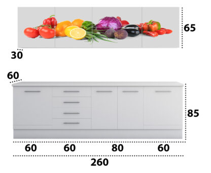 Set Bucatarie Alfa cu Print, 260 cm, Alb/Legume - imagine 4