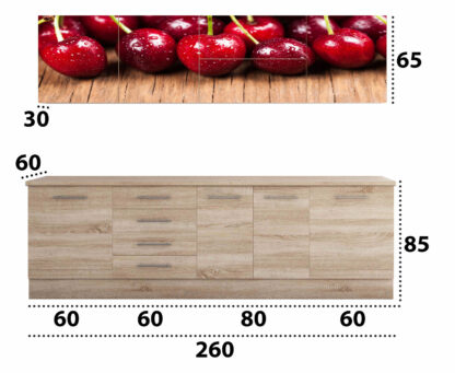 Set Bucatarie Alfa cu Print, 260 cm, Sonoma/Cires - imagine 4