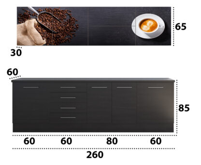 Set Bucatarie Alfa cu Print, 260 cm, Wenge/Cafea - imagine 4