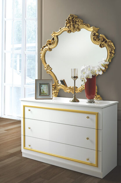 Dormitor Barocco Bianco, alb/auriu, pat 160x200 cm, dulap cu 6 usi, comoda, 2 noptiere - imagine 3