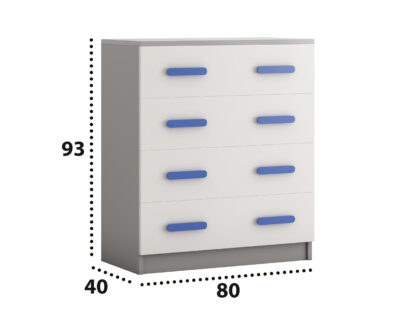 Comoda Didi, alb/albastru, 80x93x40 cm, 4 sertare - imagine 2
