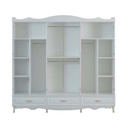 Dormitor Akasya, alb/crem, mdf/pal, pat 160×200, dulap cu 6 usi, 2 comode, 2 noptiere - imagine 7