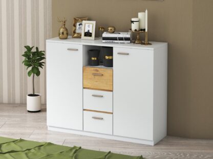 Set Dormitor Effect, Alb, Dulap 200 cm, Pat 160x200 cm, 2 noptiere, comoda - imagine 5