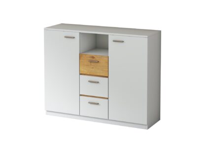 Set Dormitor Effect, Alb, Dulap 200 cm, Pat 160x200 cm, 2 noptiere, comoda - imagine 7