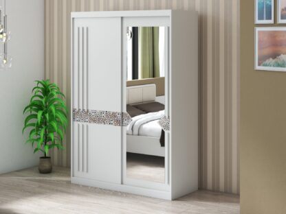 Set Dormitor Atena, Alb, Dulap 150 cm, Pat 160x200 cm, 2 noptiere, comoda - imagine 4