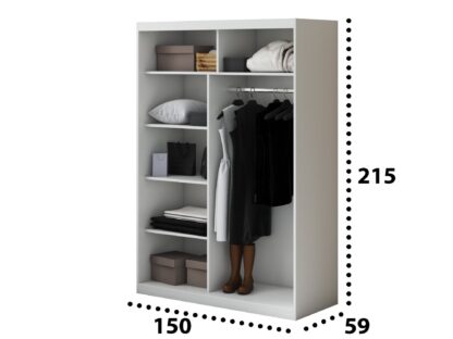 Set Dormitor Atena, Alb, Dulap 150 cm, Pat 160x200 cm, 2 noptiere, comoda - imagine 6