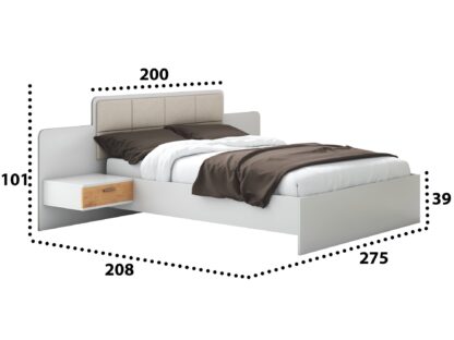 Set Dormitor Effect, Alb, Dulap 200 cm, Pat 160x200 cm, 2 noptiere, comoda - imagine 3