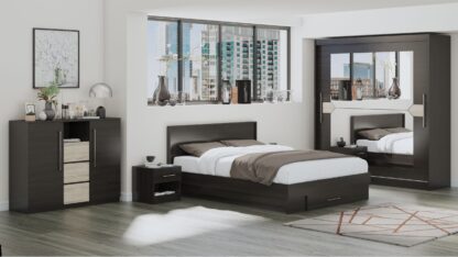 Set Dormitor Dome 2-20, Wenge, Dulap 200 cm, Pat 160×200 cm, 2 noptiere, comoda