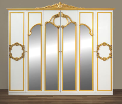 Dormitor Barocco Bianco, alb/auriu, pat 160x200 cm, dulap cu 6 usi, comoda, 2 noptiere - imagine 4