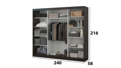 Dressing Dome D02-24, Wenge, 240x216x58 cm, 3 usi culisante - imagine 3