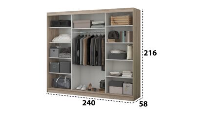Dressing Dome D04-24, Sonoma, 240x216x58 cm, 3 usi culisante - imagine 3