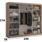 Dressing Dome D06-24, Sonoma, 240x216x58 cm, 3 usi culisante - imagine 3