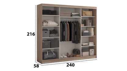 Dressing Dome D06-24, Sonoma, 240x216x58 cm, 3 usi culisante - imagine 3