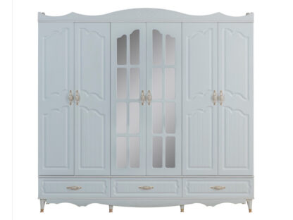Dormitor Akasya, alb/crem, mdf/pal, pat 160×200, dulap cu 6 usi, 2 comode, 2 noptiere - imagine 6