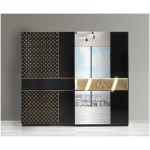 Dormitor Glamour, negru/auriu, pat 160x200, dulp cu 2 usi culisante, comoda, 2 noptiere - imagine 3